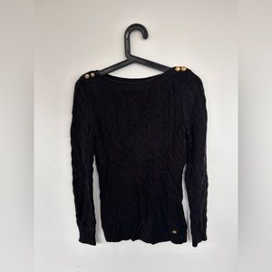 Ralph Lauren Black Cable Knit Sweater Gold Button Detail